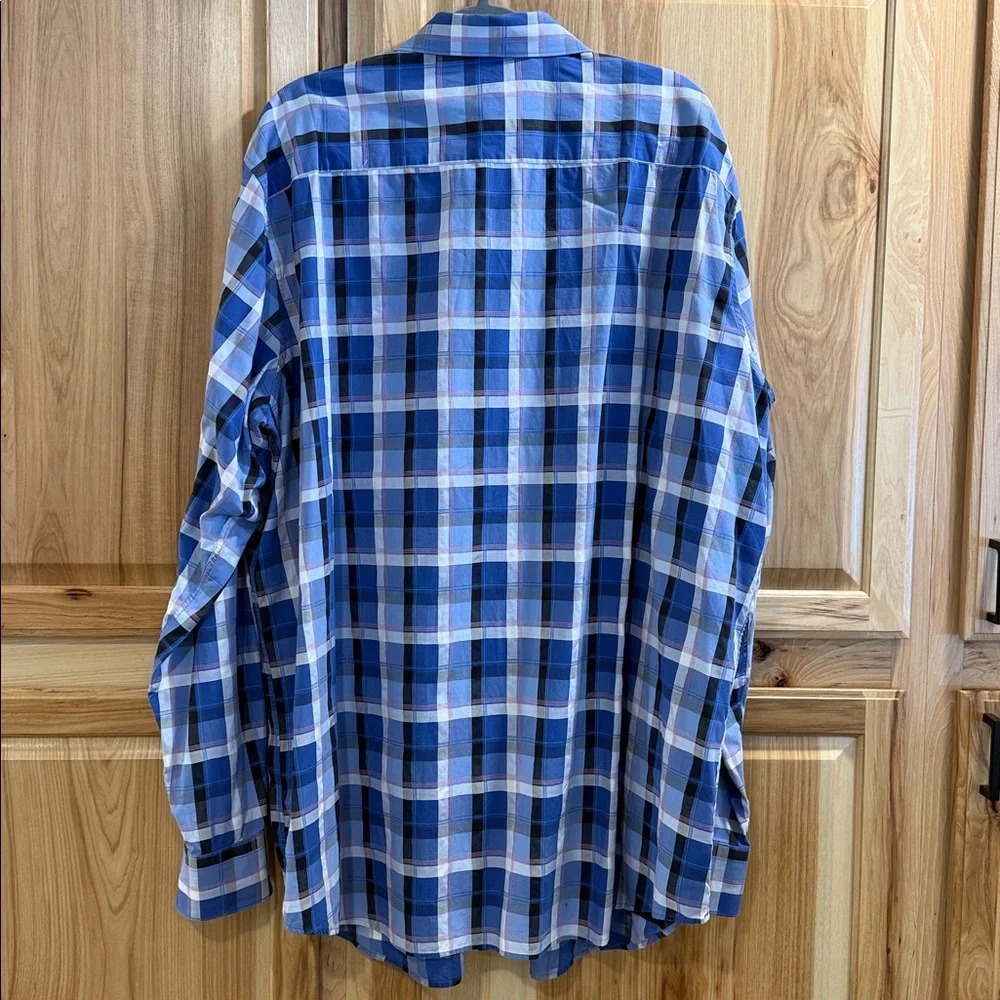 Robert Graham Blue White Plaid Button Down Cuff and Collar Accents Shirt 2 XLT